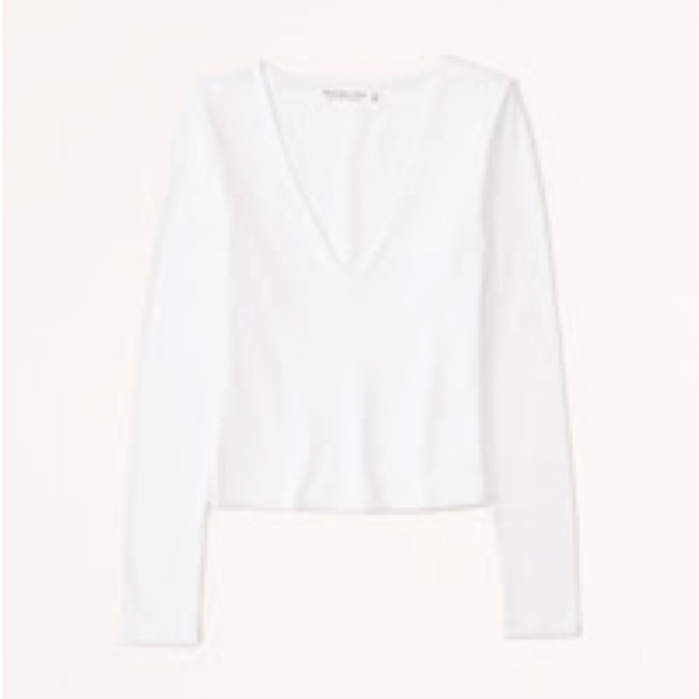 Abercrombie & Fitch White Long Sleeve V-Neck Top